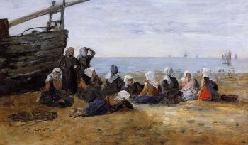 Eugene Boudin : Berck, Group of Fishwomen Seated on the Beach